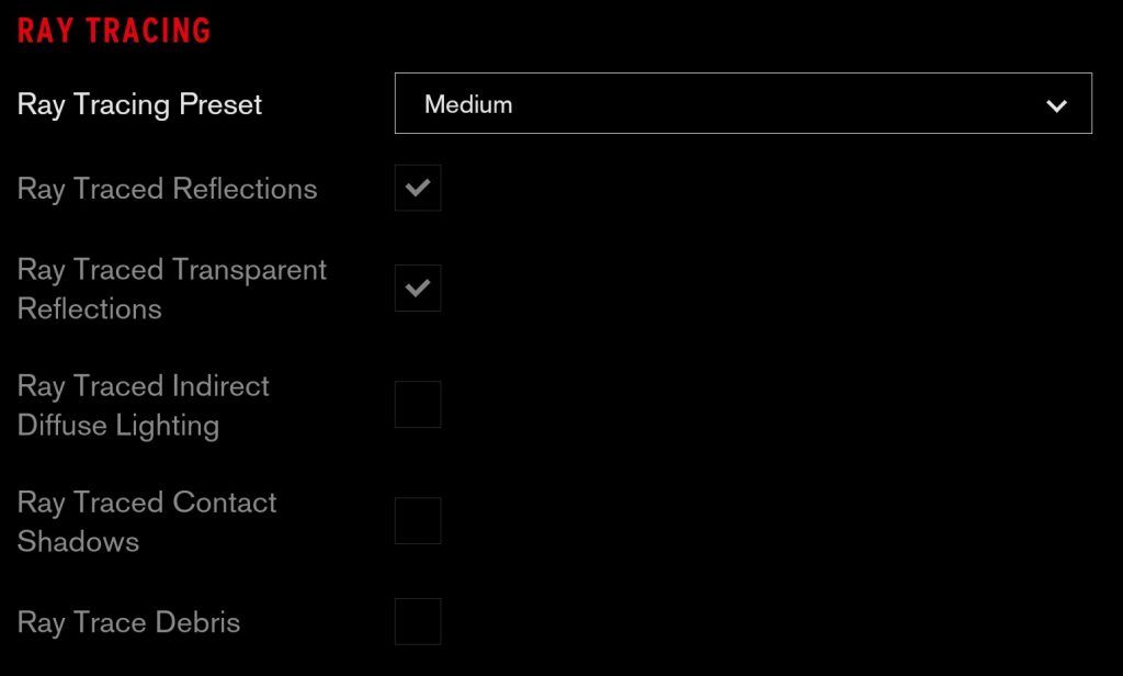 Showing Ray-tracing settings