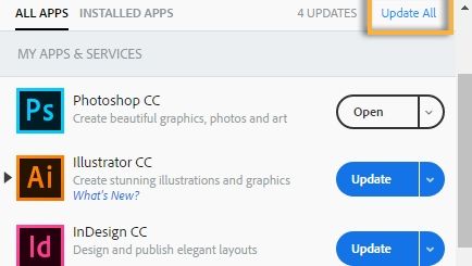 Creative cloud update screen