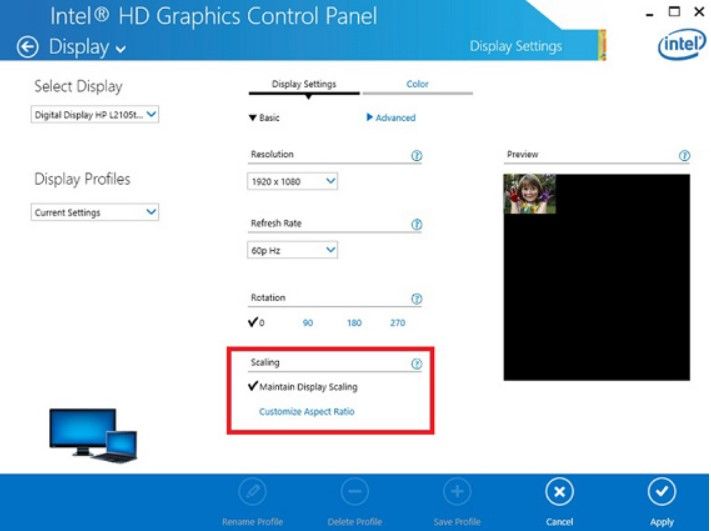 Intel HD graphics control panel