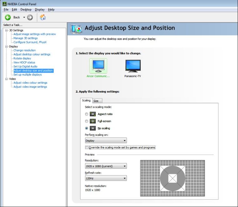 Nvidia control panel settings