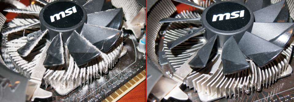 Before and After image of a dirty video card fan