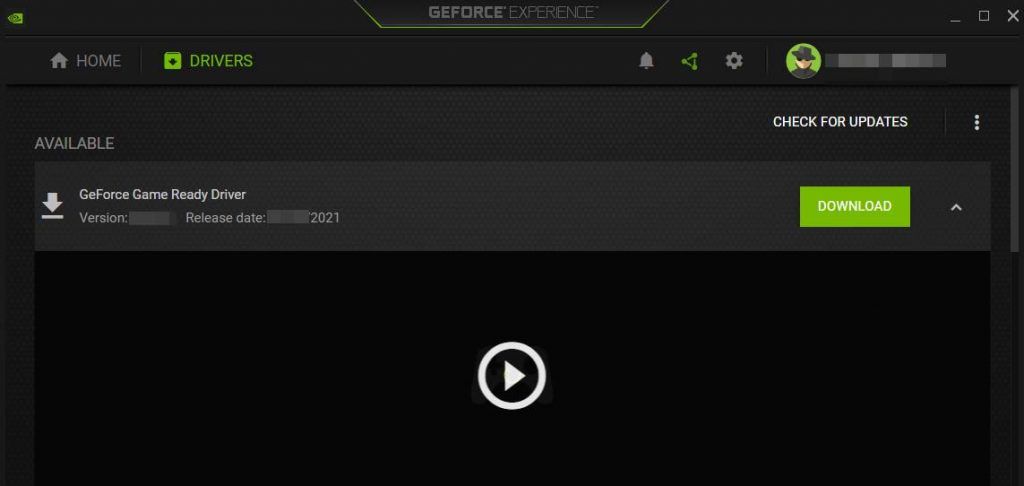 Check Drivers in NVIDIA GeForce Experience