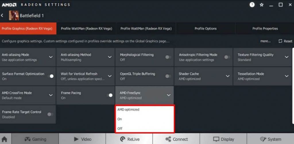 Image of how to enable amd freesync