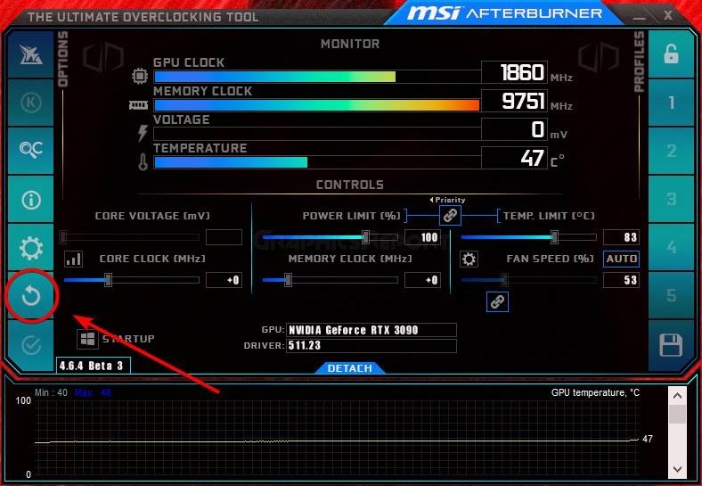 How to reset settings in Afterburner