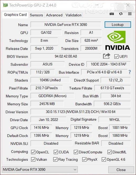 Image of GPU Z software by graphics report