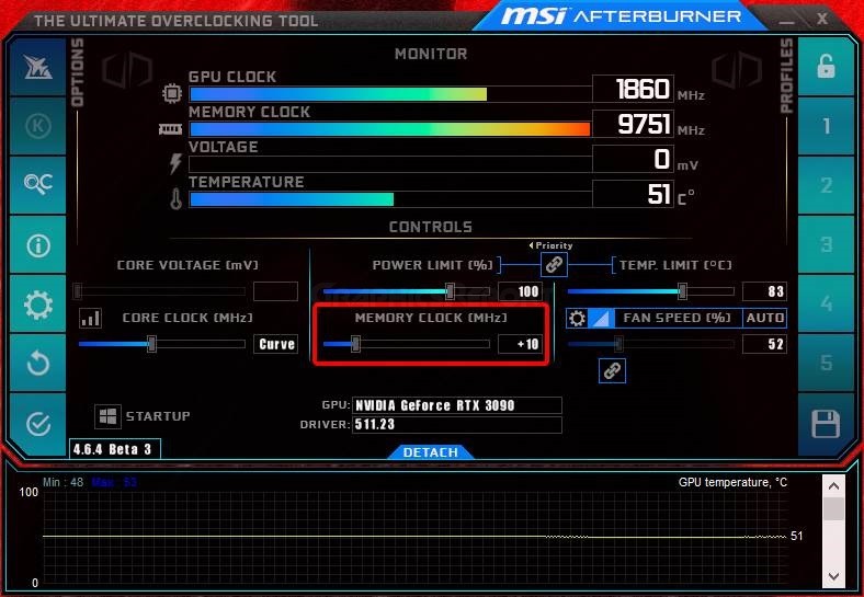 MSI Afterburner memory overclocking option