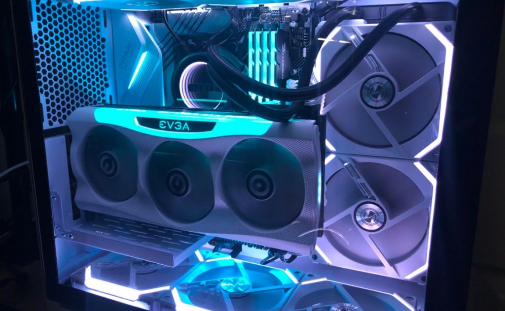 Image of a vertical mounted GPU setup