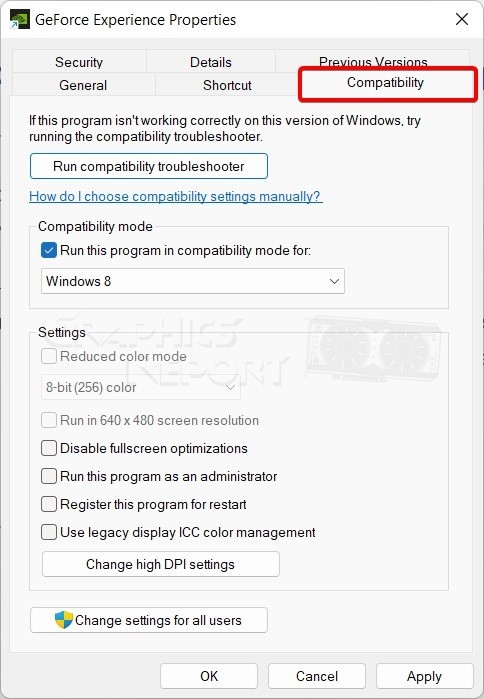 GeForce Experience Compatibility Settings