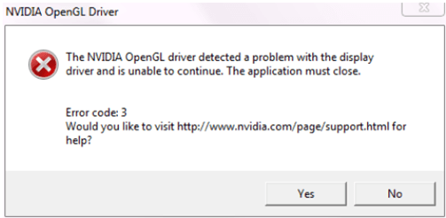 Image of Nvidia opengl driver error