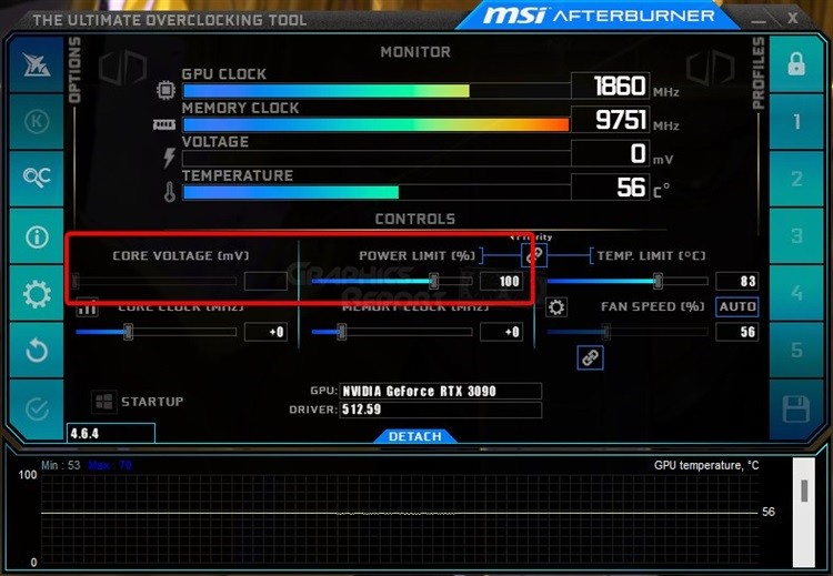 MSI Afterburner main settings menu
