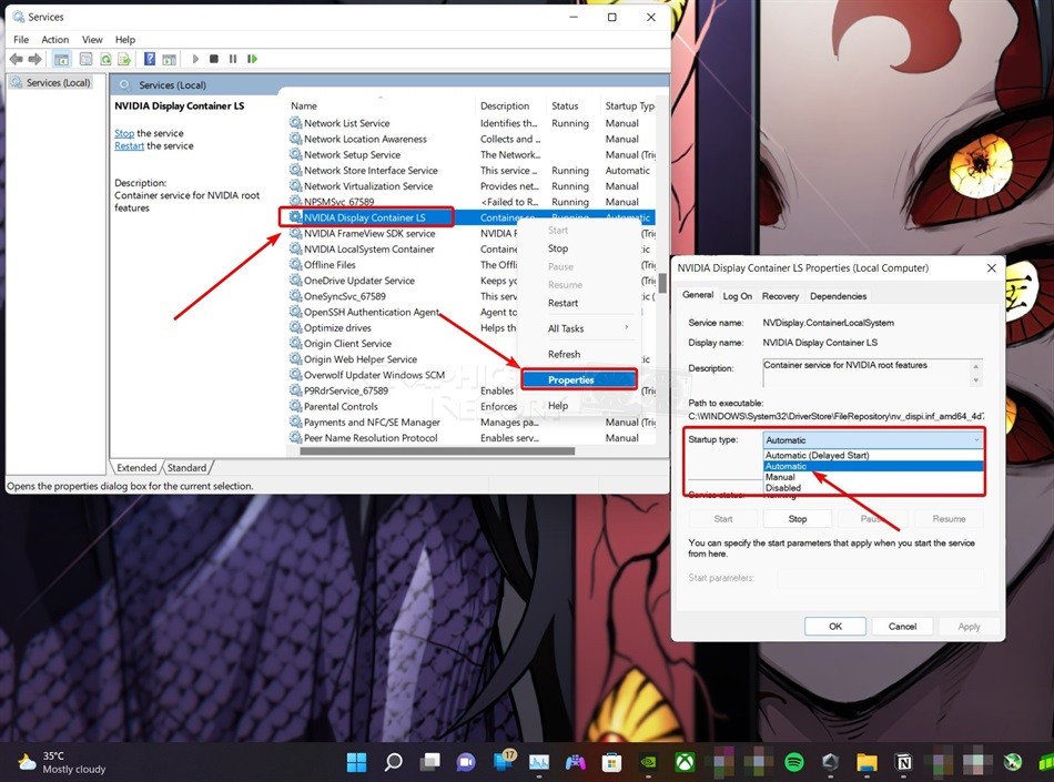 Nvidia display container LS start automatically