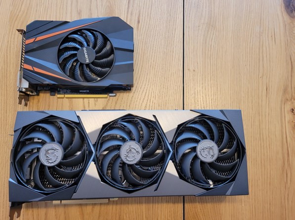 image of msi triple fan gpu with gigabyte single fan