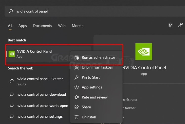 running nvidia control panel as admin