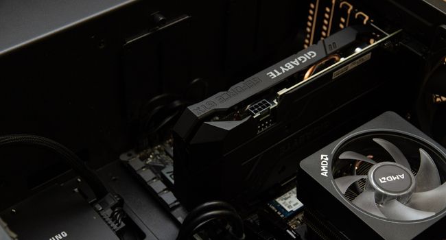 Image of a gigabyte gpu inside a pc