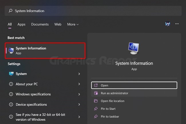 Find the System information in windows 11