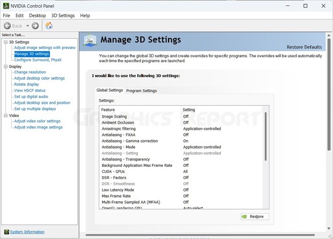 Image of Nvidia Control Panel