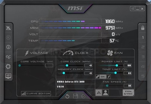 MSI Afterburner Main Settings Dashboard