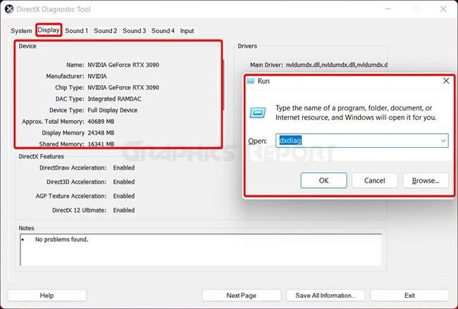 Showing the gpu information in directx Diagnostic tool