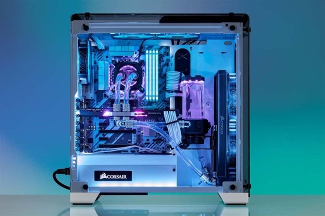 image of a watercooled pc in corsair case