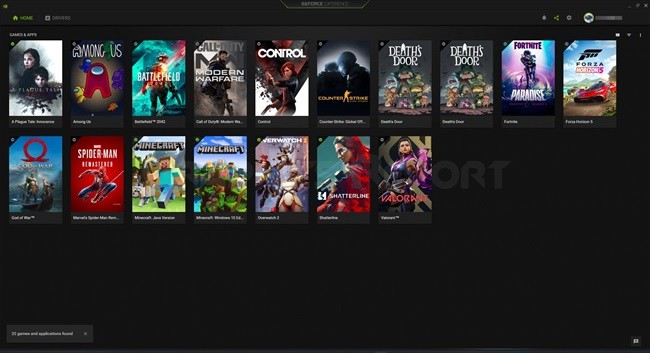 NVIDIA GeForce Experience Home Tab